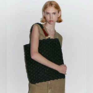 Zara Beaded Woven Black Paper Tote Bag